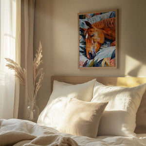 Tablou înramat „Animal Watercolor Art Horse Sleeping” de Justyna Jaszke