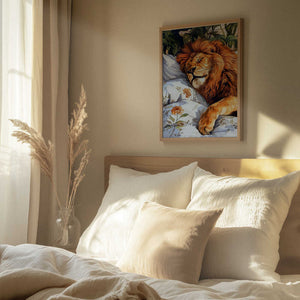Tablou înramat „Animal Watercolor Art Lion Sleeping” de Justyna Jaszke
