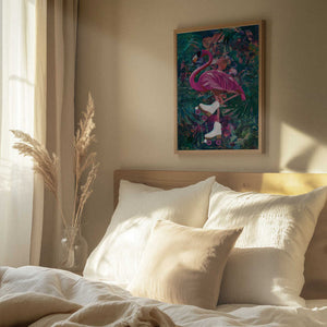 Tablou înramat „Tropical Floral Jungle - FLamingo rollerskating” de Sarah Manovski