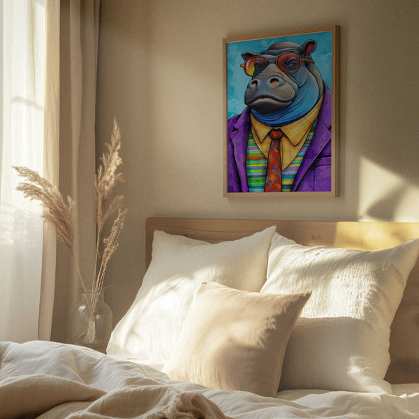 Tablou înramat „Hippopotamus Watercolor Animal Art” de Justyna Jaszke