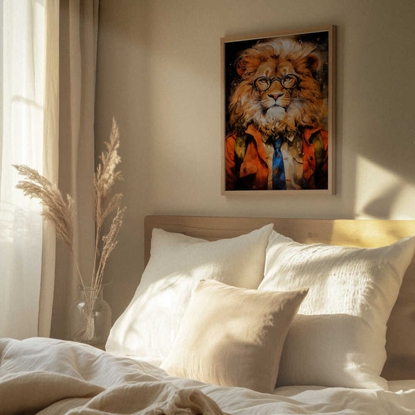 Tablou înramat „Lion Watercolor Animal Art” de Justyna Jaszke