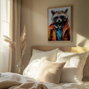 Tablou înramat „Raccoon Hipster Watercolor Animal Art” de Justyna Jaszke