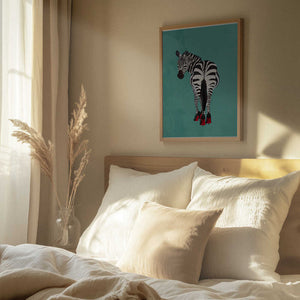 Tablou înramat „Zebra in heels teal” de Sarah Manovski
