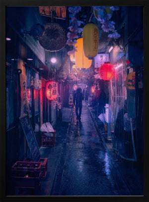 Tablou înramat „Tokyo Blue Rain” de Javier de la Torre
