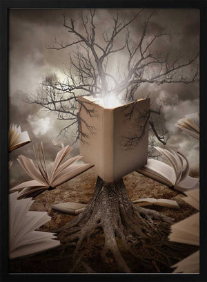 Tablou înramat „Old Tree Reading Story Book” de Angela Waye