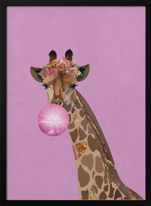 Tablou înramat „Giraffe pink bubblegum” de Sarah Manovski