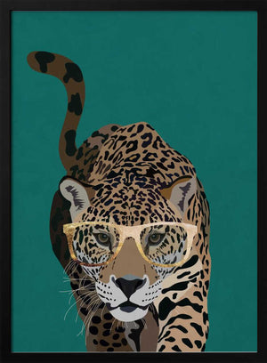 Tablou înramat „Curious green leopard” de Sarah Manovski