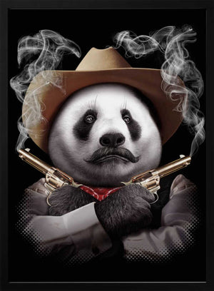 Tablou înramat „panda crossgun” de Adam Lawless