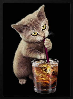 Tablou înramat „cat and soft drink” de Adam Lawless