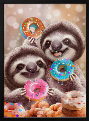Tablou înramat „SLOTHS EATING DONUTS” de Adam Lawless