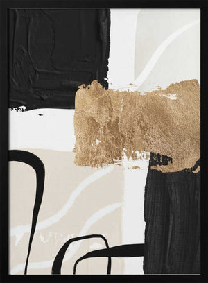 Tablou înramat „Abstract Black and Gold-4” de Sally Ann Moss