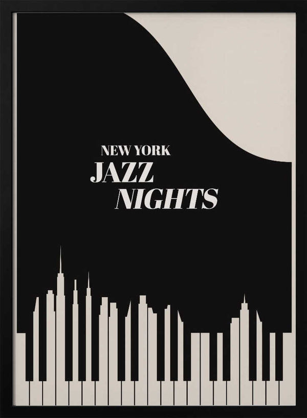 Tablou înramat „Jazz Nights Nyc   Black” de Kubistika