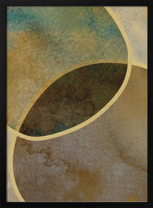 Tablou înramat „Abstract Circles With Gold 2” de Bilge Paksoylu