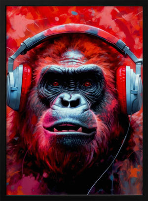 Tablou înramat „Gorilla With Headphones animal” de Justyna Jaszke
