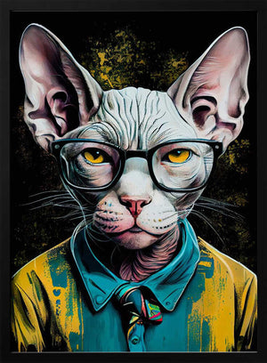 Tablou înramat „Hipster cat animal art” de Justyna Jaszke