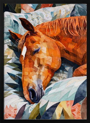 Tablou înramat „Animal Watercolor Art Horse Sleeping” de Justyna Jaszke
