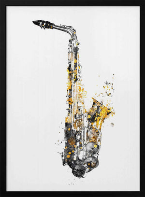 Tablou înramat „Black and Gold Music Art Saxophone Instrument” de Justyna Jaszke