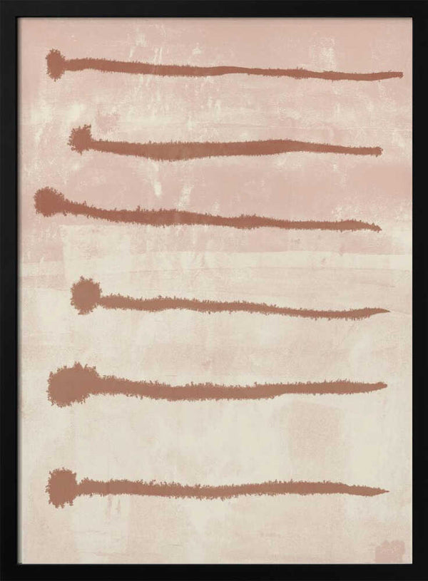 Tablou înramat „Terracotta Ink Strokes on Soft Pink and White” de Dina Dankers