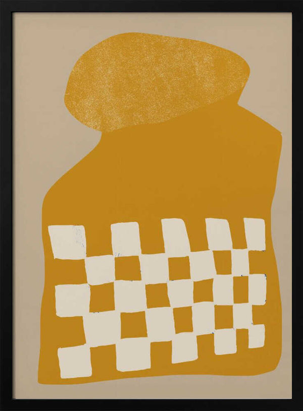 Tablou înramat „Golden Checkered Form” de THE MIUUS STUDIO