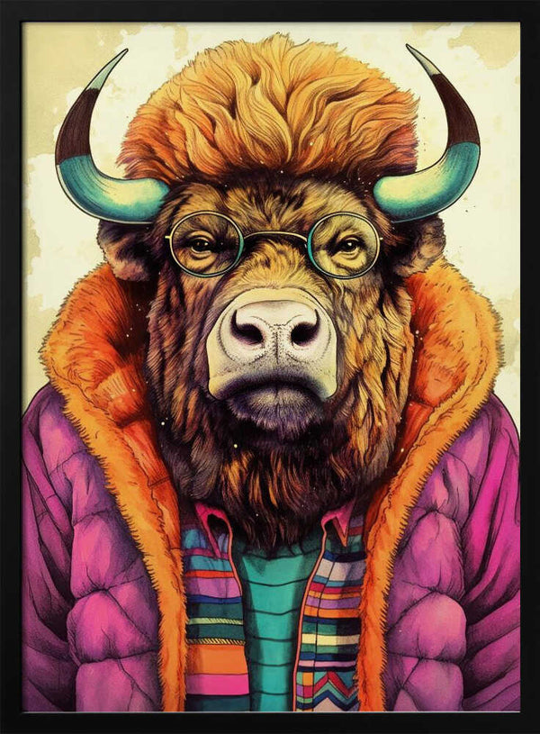 Tablou înramat „Buffalo Watercolor Animal Art (2)” de Justyna Jaszke