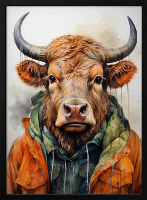Tablou înramat „Buffalo Watercolor Animal Art (3)” de Justyna Jaszke