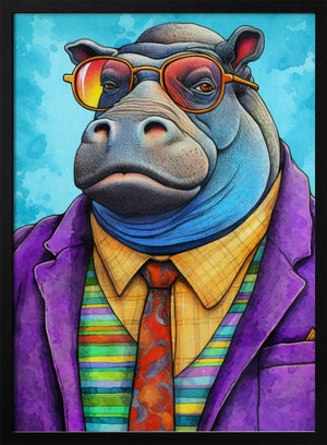Tablou înramat „Hippopotamus Watercolor Animal Art” de Justyna Jaszke