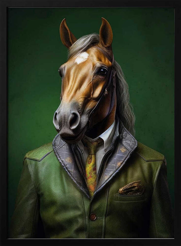 Tablou înramat „Elegant Green Horse Animal Art” de Justyna Jaszke