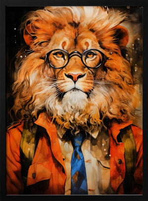 Tablou înramat „Lion Watercolor Animal Art” de Justyna Jaszke