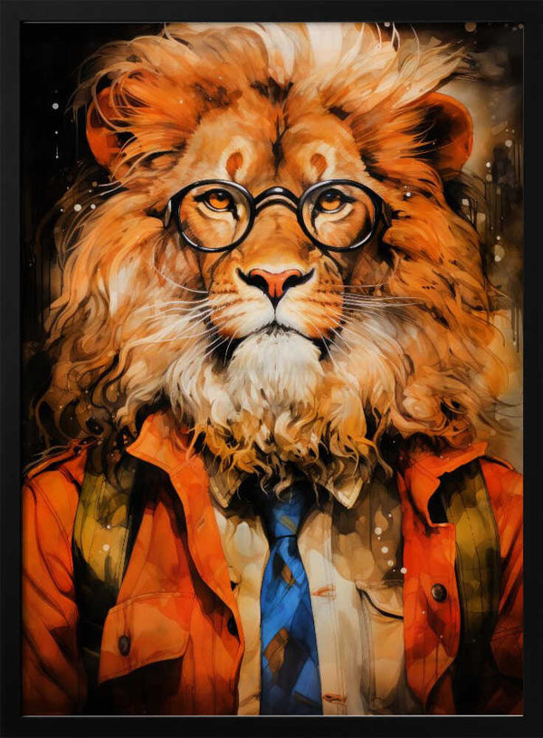 Tablou înramat „Lion Watercolor Animal Art” de Justyna Jaszke