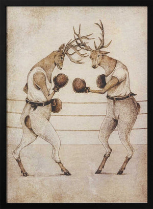 Tablou înramat „Deer Fight Vintage Style” de Mike Koubou