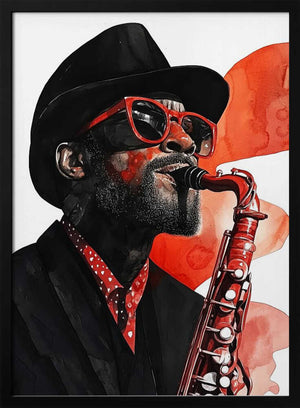 Tablou înramat „Saxophonist music art” de Justyna Jaszke
