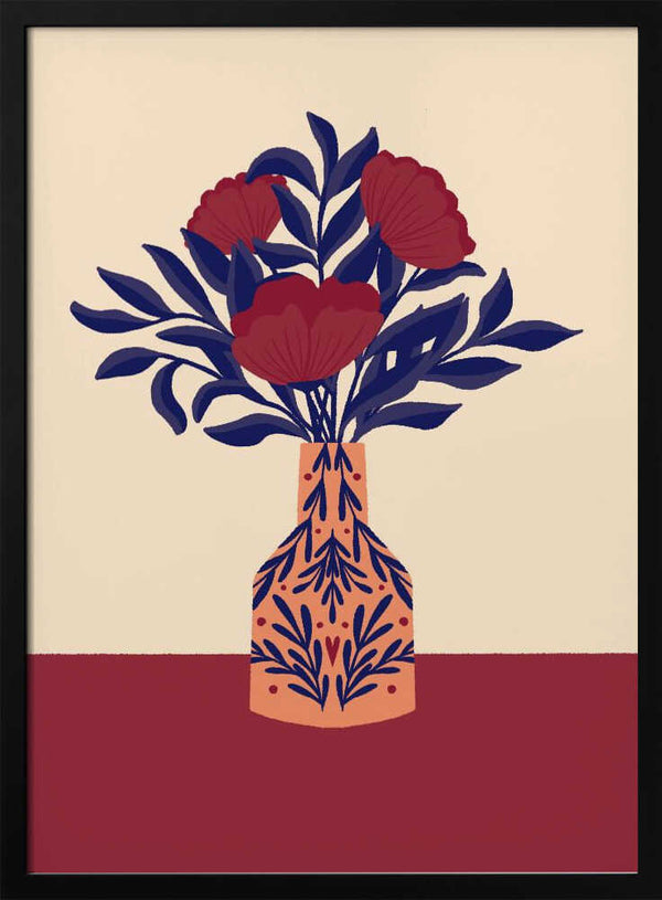 Tablou înramat „Burgundy Poppies In a Vase” de Angela Minca