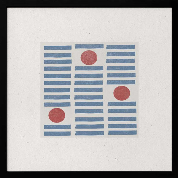 Tablou înramat „Red Circles, Blue Lines” de THE MIUUS STUDIO