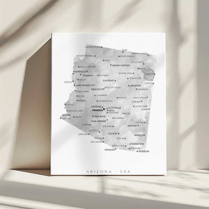 Tablou canvas „Grayscale watercolor map of Arizona, USA” de Rosana Laiz Blursbyai