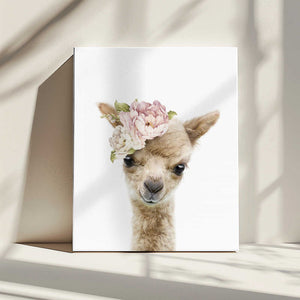 Tablou canvas „Floral Baby Llama” de Lola Peacock
