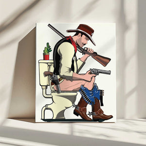 Tablou canvas „Cowboy On the Toilet” de In The Washroom
