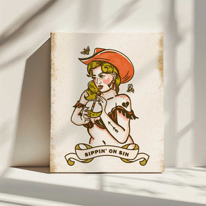 Tablou canvas „Sippin On Sin Cute &amp; Sassy Cowgirl Art” de The Whiskey Ginger