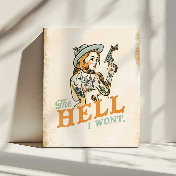 Tablou canvas „Hell I Wont Sassy Tattoo Pinup Girl” de The Whiskey Ginger