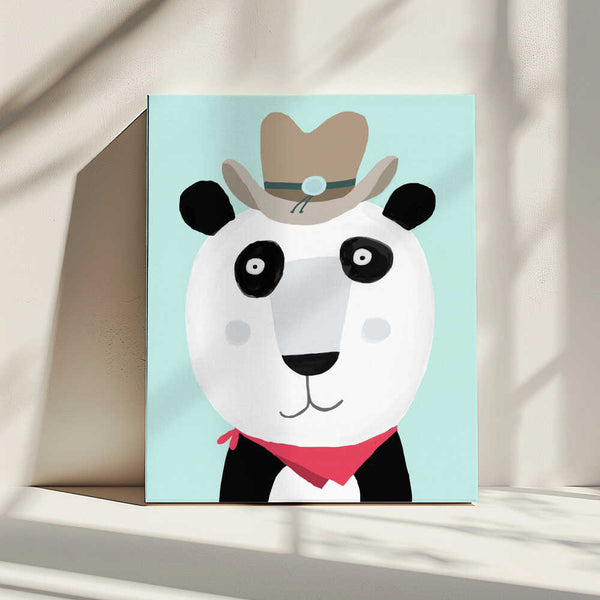 Tablou canvas „Funny Panda with Cowboy Hat by Artist Carla Daly” de Carla Daly