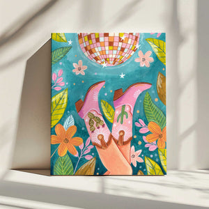 Tablou canvas „Cowboy boots and disco ball” de Caroline Bonne Müller