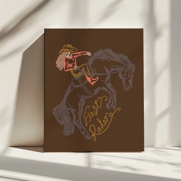 Tablou canvas „Cowgirl Riding A Rearing Horse” de Nikita Jariwala