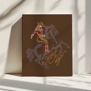 Tablou canvas „Cowgirl Riding A Rearing Horse” de Nikita Jariwala