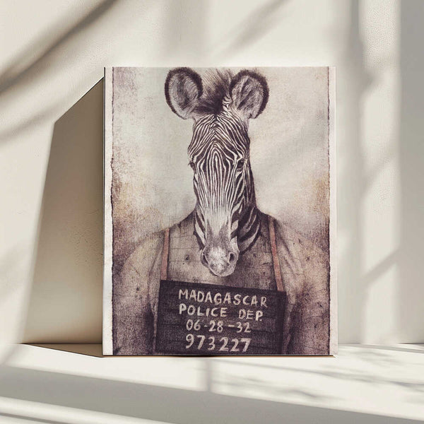 Tablou canvas „Zebra Mugshot Mystery” de Mike Koubou