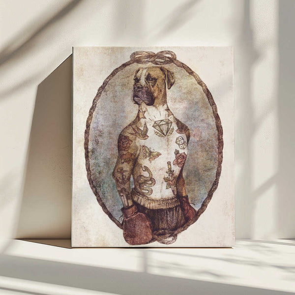 Tablou canvas „Tattooed Boxer Pup” de Mike Koubou