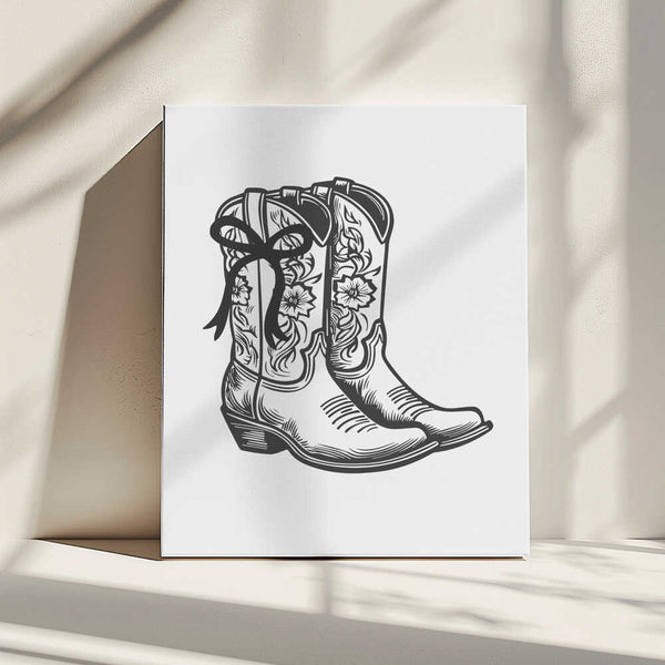 Tablou canvas „Black Cowgirl Boots with Bow” de Jolly and Dash