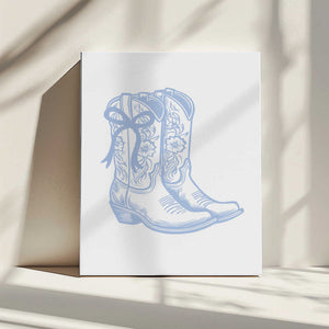 Tablou canvas „Light Blue Cowgirl Boots with Bow” de Jolly and Dash