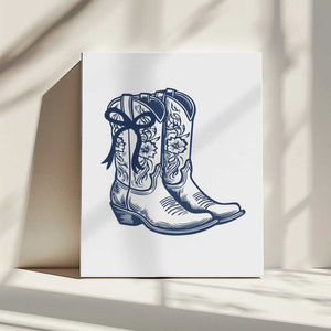 Tablou canvas „Navy Blue Cowgirl Boots with Bow” de Jolly and Dash