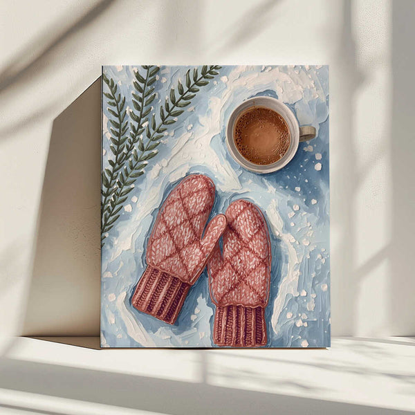 Tablou canvas „Handschuhe im Schnee mit Kakao” de Ohkimiko