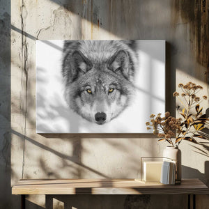 Tablou canvas „Yellow eyes - Timber Wolf” de Jim Cumming