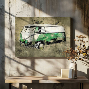 Tablou canvas „Volkswagen vw combi green” de Lembayung senja studio [Vintage Poster]